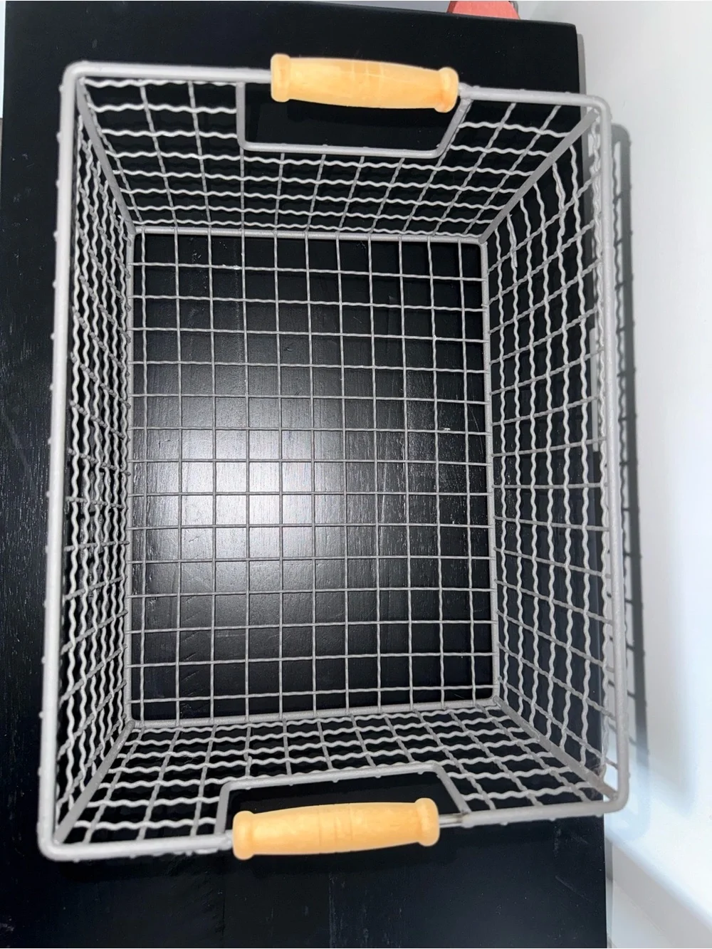 Wood-Handled Gray Wire Storage Basket - Home Accents